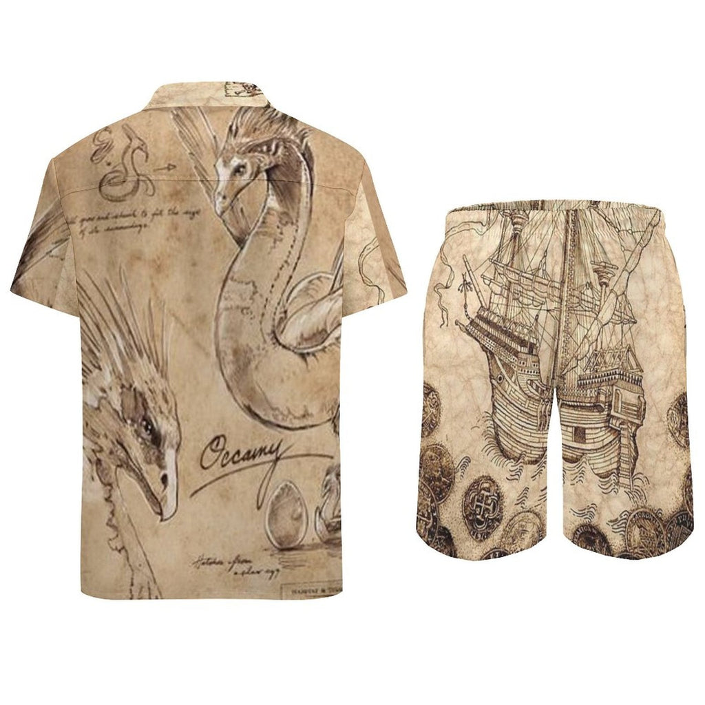 Men's Hawaiian Print Beach Two-Piece Suit 2305102348