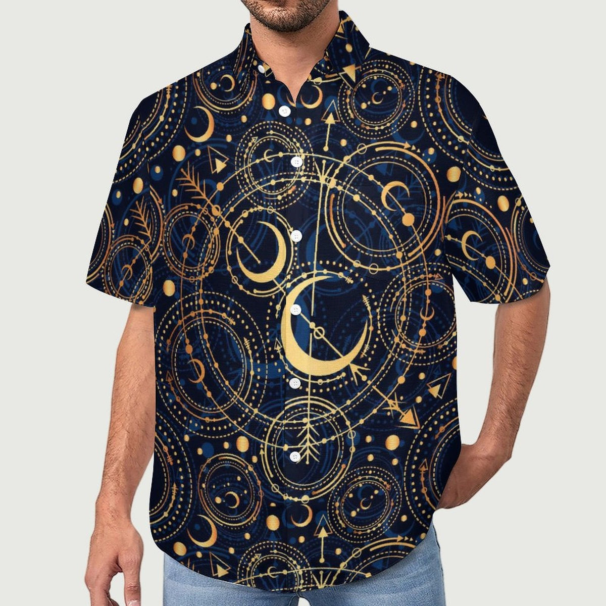 Men's Star And Moon Print Vacation Hawaiian Shirt 2306104045
