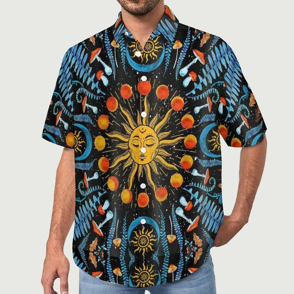 Men's Vintage Sun Print Vacation Hawaiian Shirt 2306104042