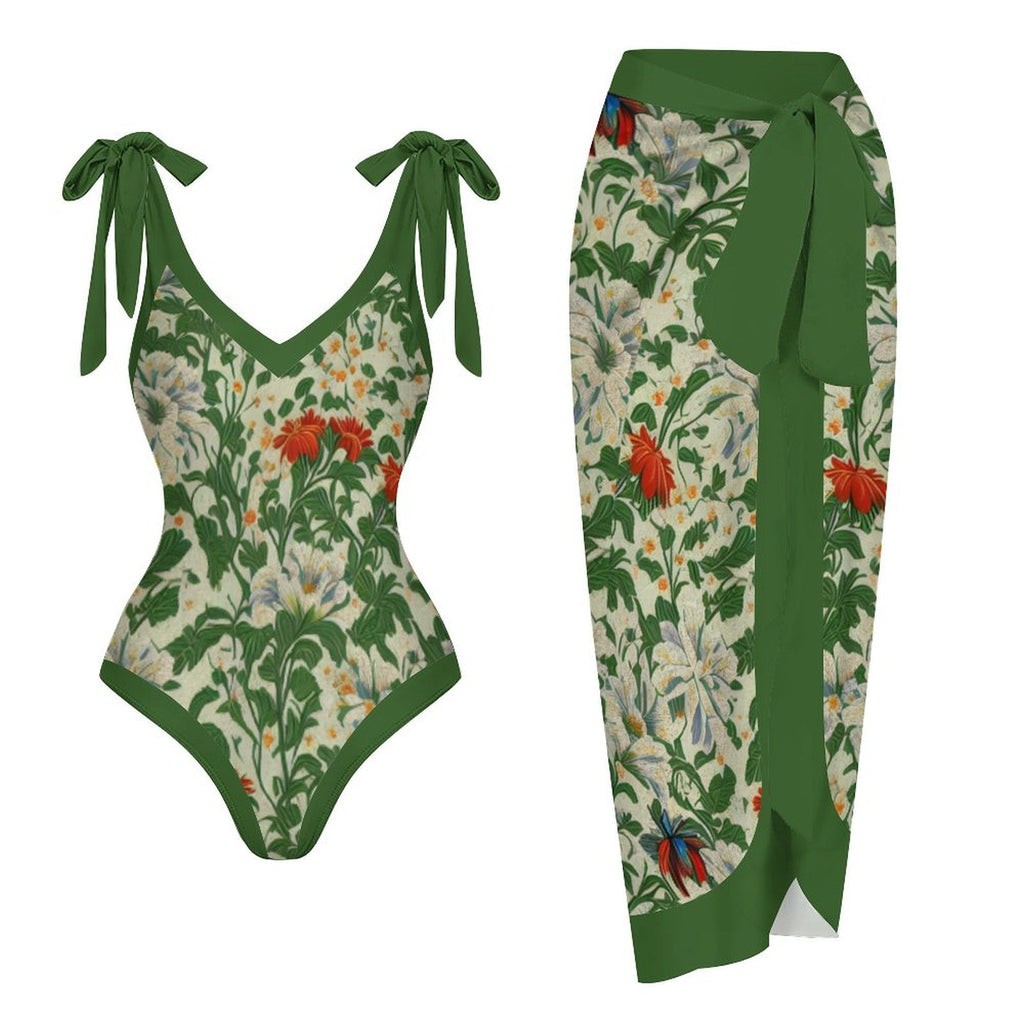 Casual Printed One-Piece Swimsuit And Cover Up 2305102482