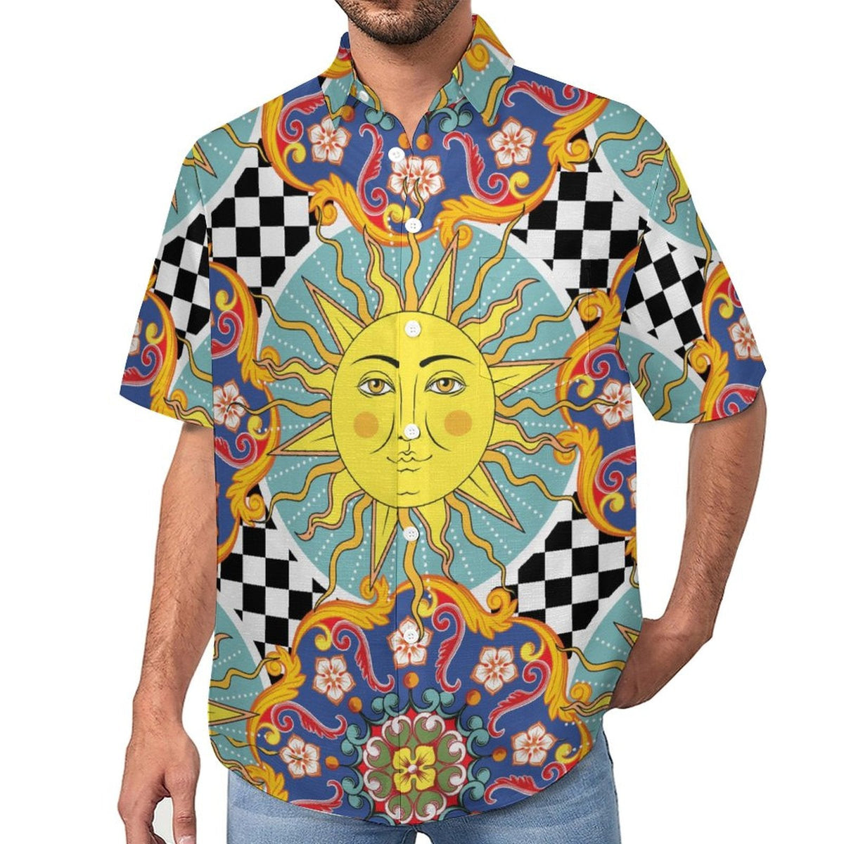 Men's Vintage Sun Print Vacation Hawaiian Shirt 2306104041