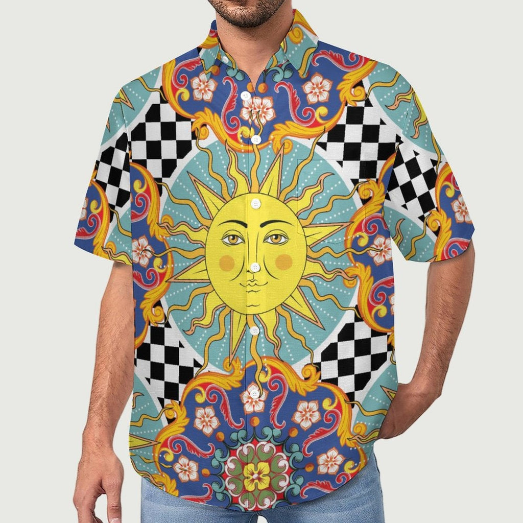 Men's Vintage Sun Print Vacation Hawaiian Shirt 2306104041