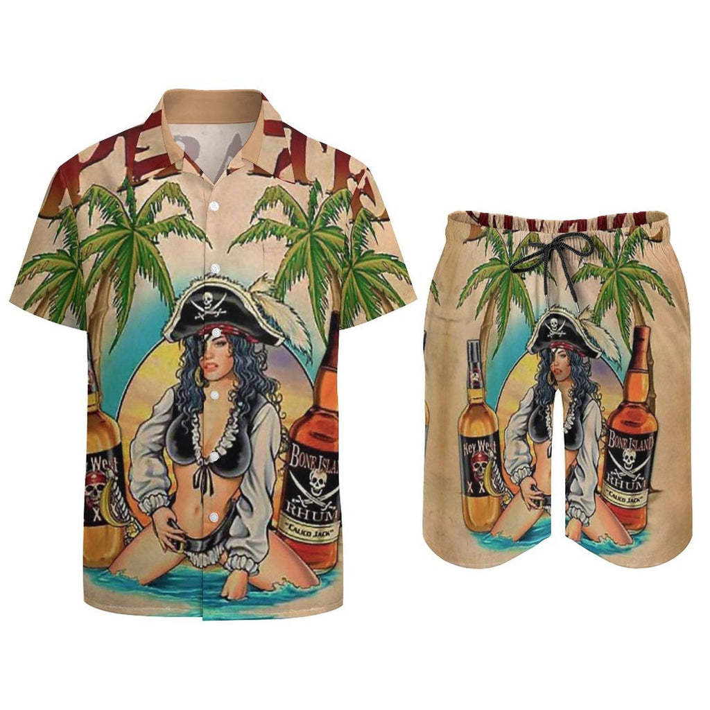 Men's Hawaiian Print Beach Two-Piece Suit 2305104104