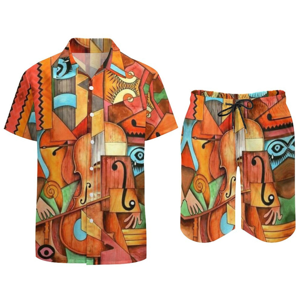 Men's Hawaiian Print Beach Two-Piece Suit 2305102310