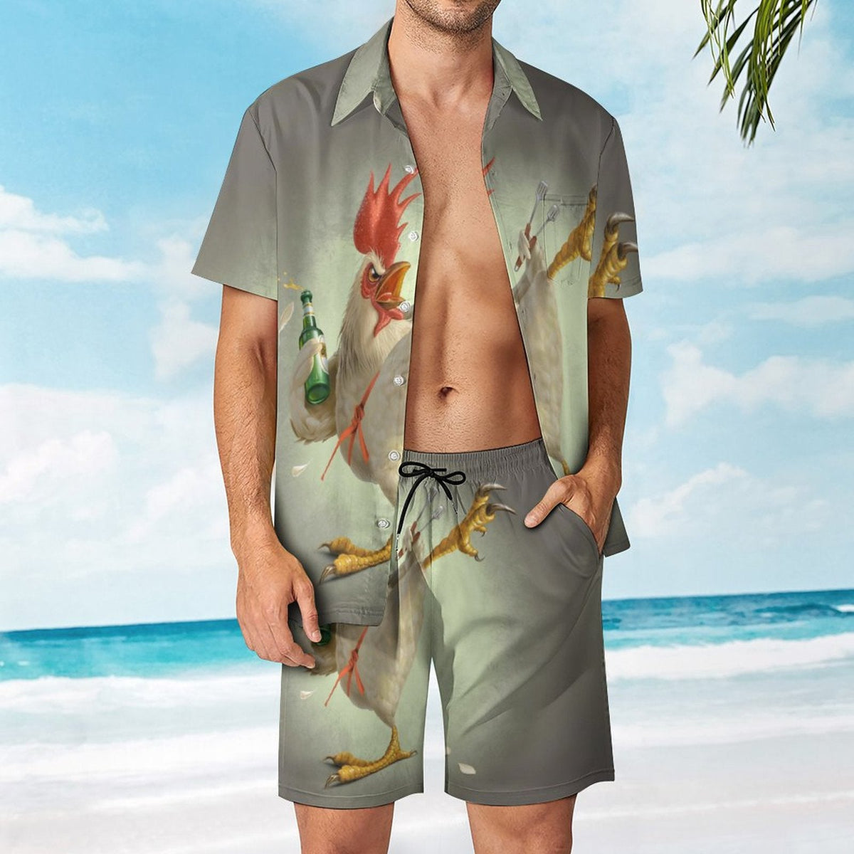 Men's Hawaiian Print Beach Two-Piece Suit 2305104106