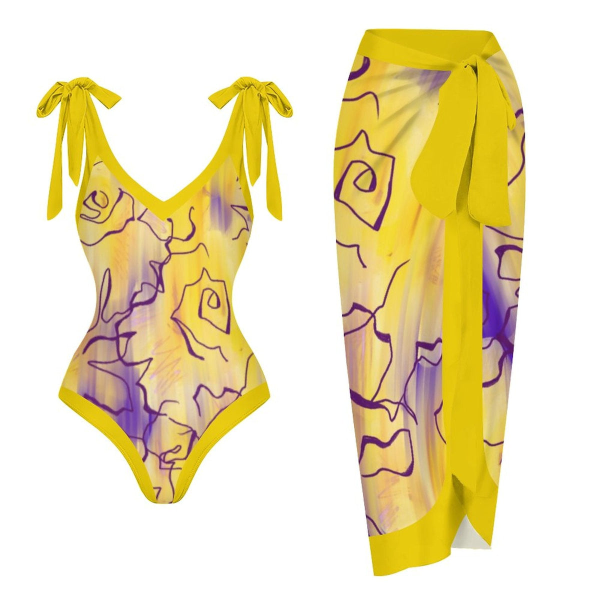 Casual Printed One Piece Swimsuit And Cover Up 2305106623