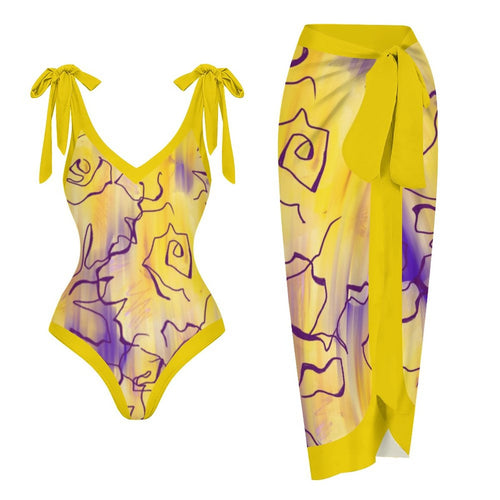 Casual Printed One Piece Swimsuit And Cover Up 2305106623