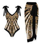 Casual Printed One Piece Swimsuit And Cover Up 2305106056