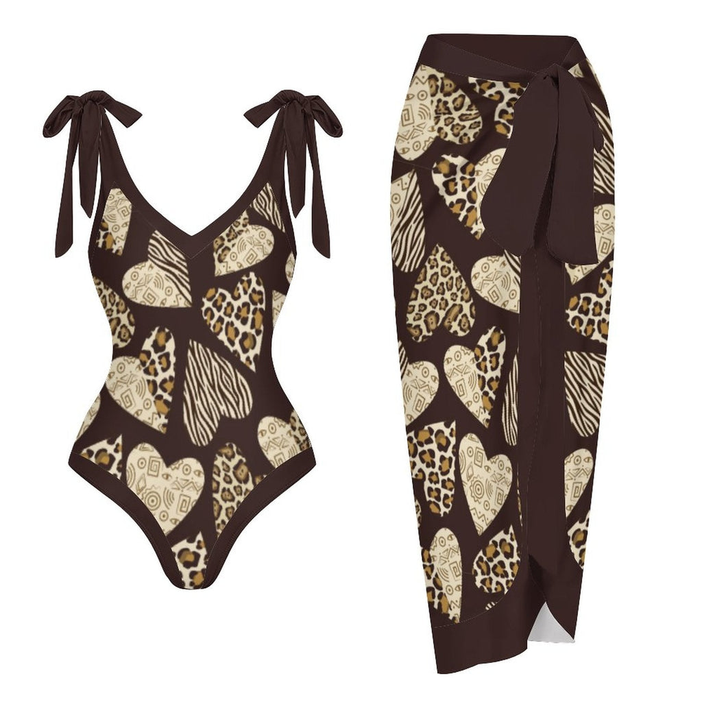 Casual Printed One Piece Swimsuit And Cover Up 2305105705