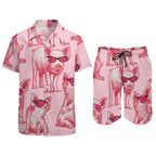Men's Hawaiian Print Beach Two-Piece Suit 2305102356