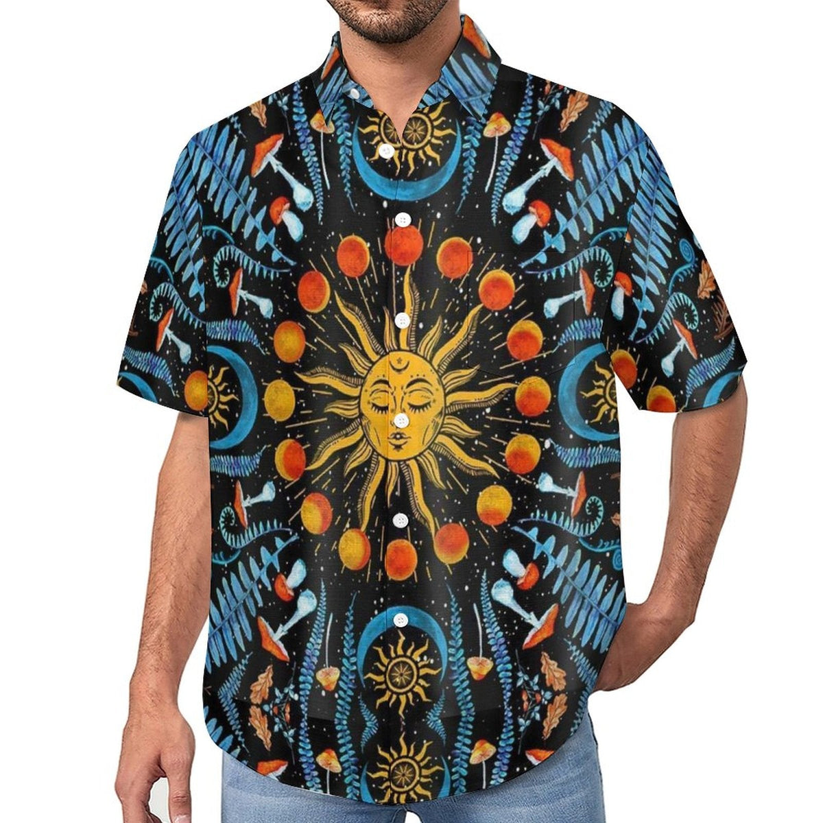 Men's Vintage Sun Print Vacation Hawaiian Shirt 2306104042