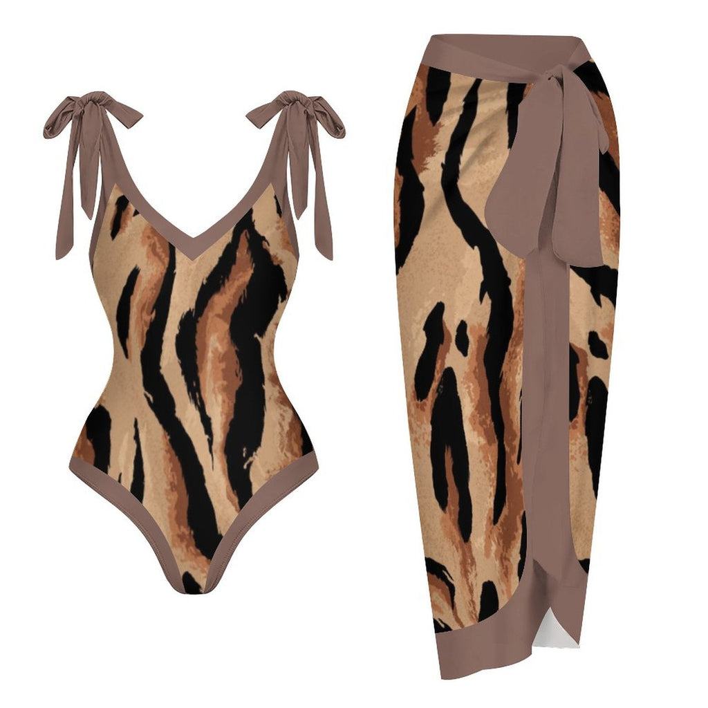 Casual Printed One-Piece Swimsuit And Cover Up 2305102427