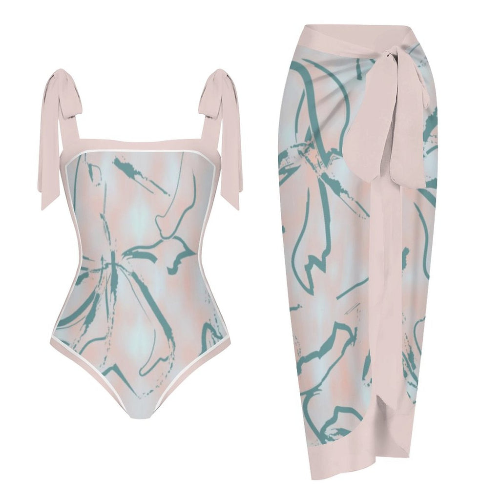 Fashion Printed One Piece Swimsuit And Cover Up 2305106812