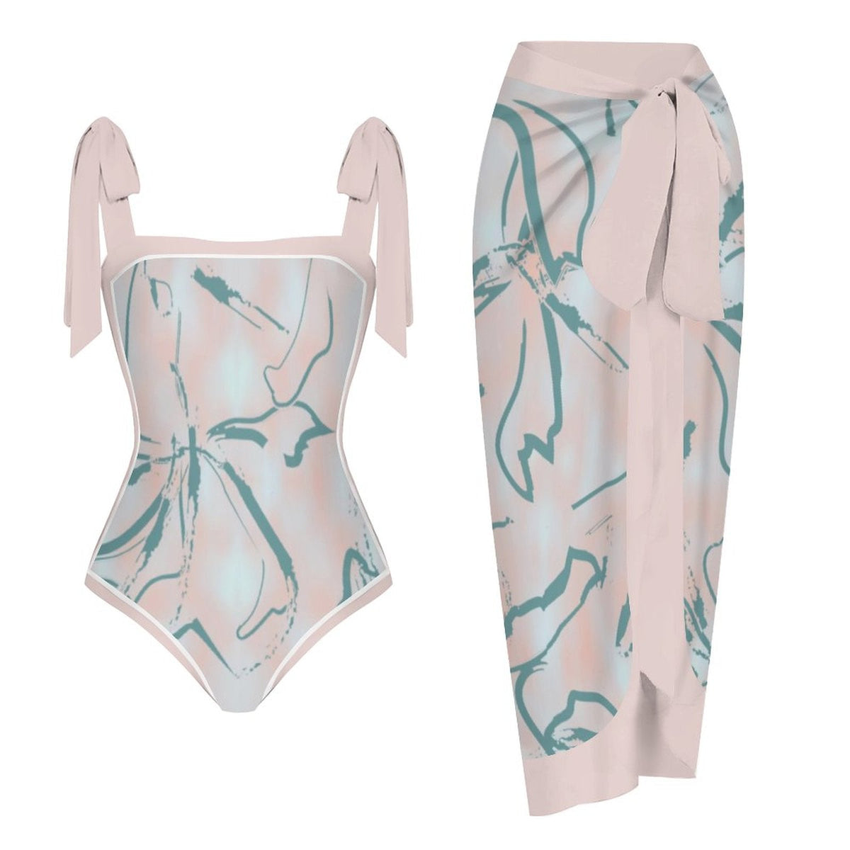 Fashion Printed One Piece Swimsuit And Cover Up 2305106812
