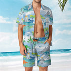 Men's Hawaiian Print Beach Two-Piece Suit 2305102344