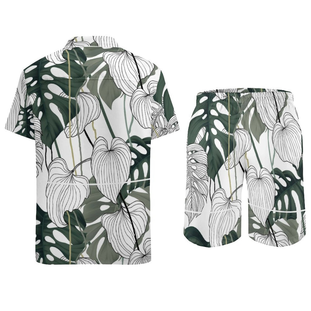 Men's Hawaiian Print Beach Two-Piece Suit 2305102353