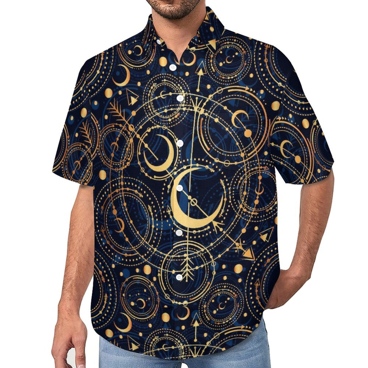 Men's Star And Moon Print Vacation Hawaiian Shirt 2306104045