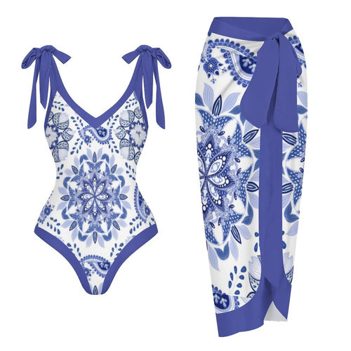 Casual Printed One Piece Swimsuit And Cover Up 2305106053