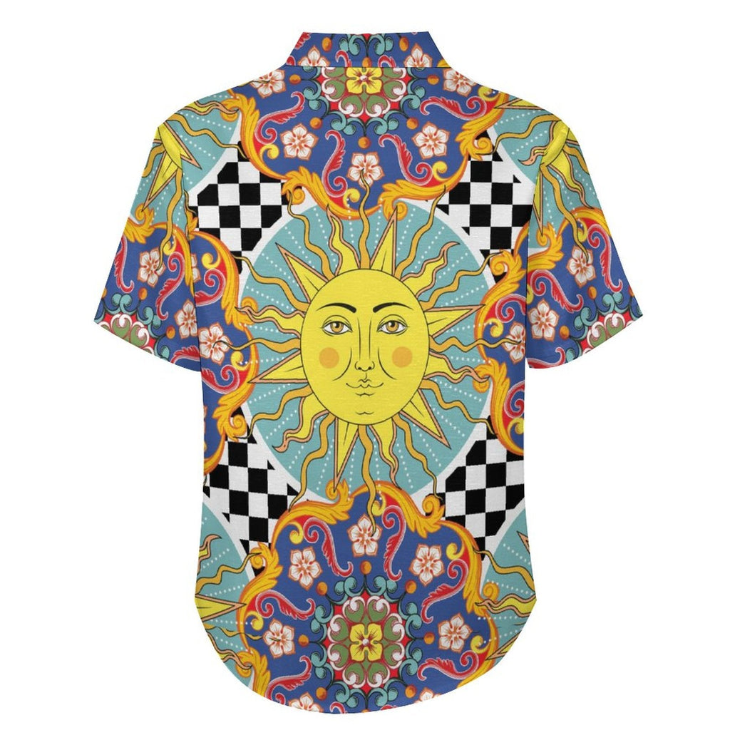 Men's Vintage Sun Print Vacation Hawaiian Shirt 2306104041