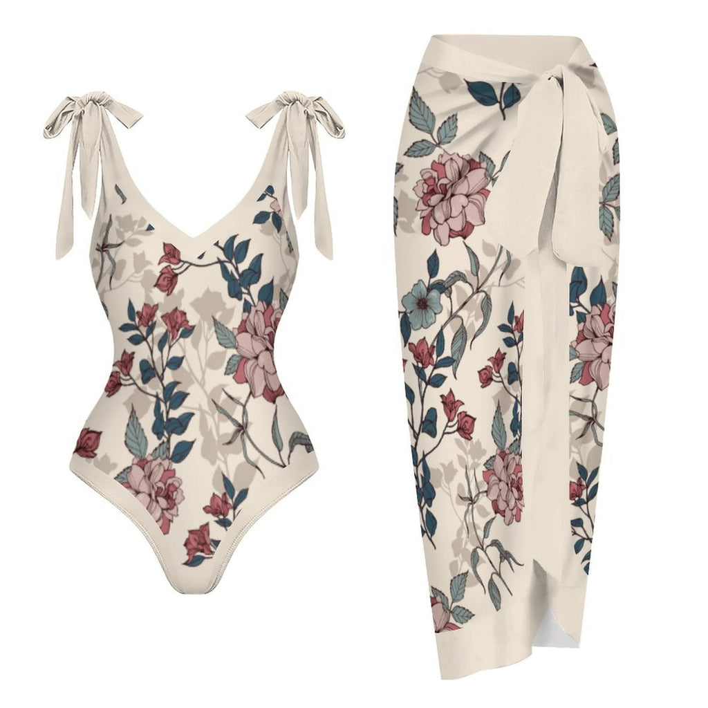 Casual Printed One-Piece Swimsuit And Cover Up 2305104175