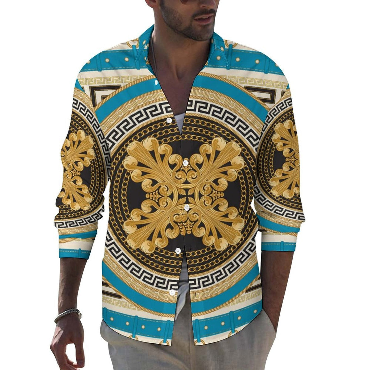 Men's Casual Printed Long Sleeve Shirt 2306103090