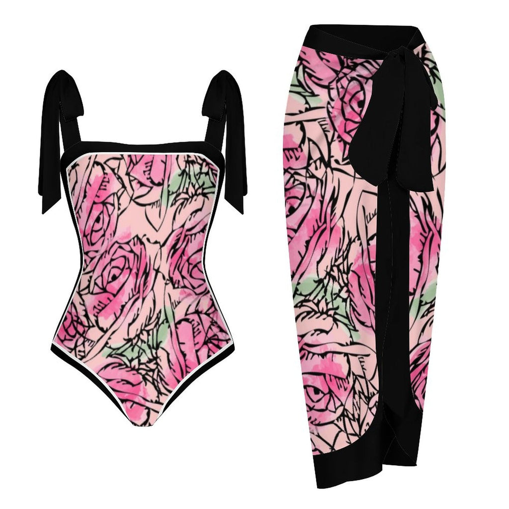Fashion Printed One Piece Swimsuit And Cover Up 2305105223