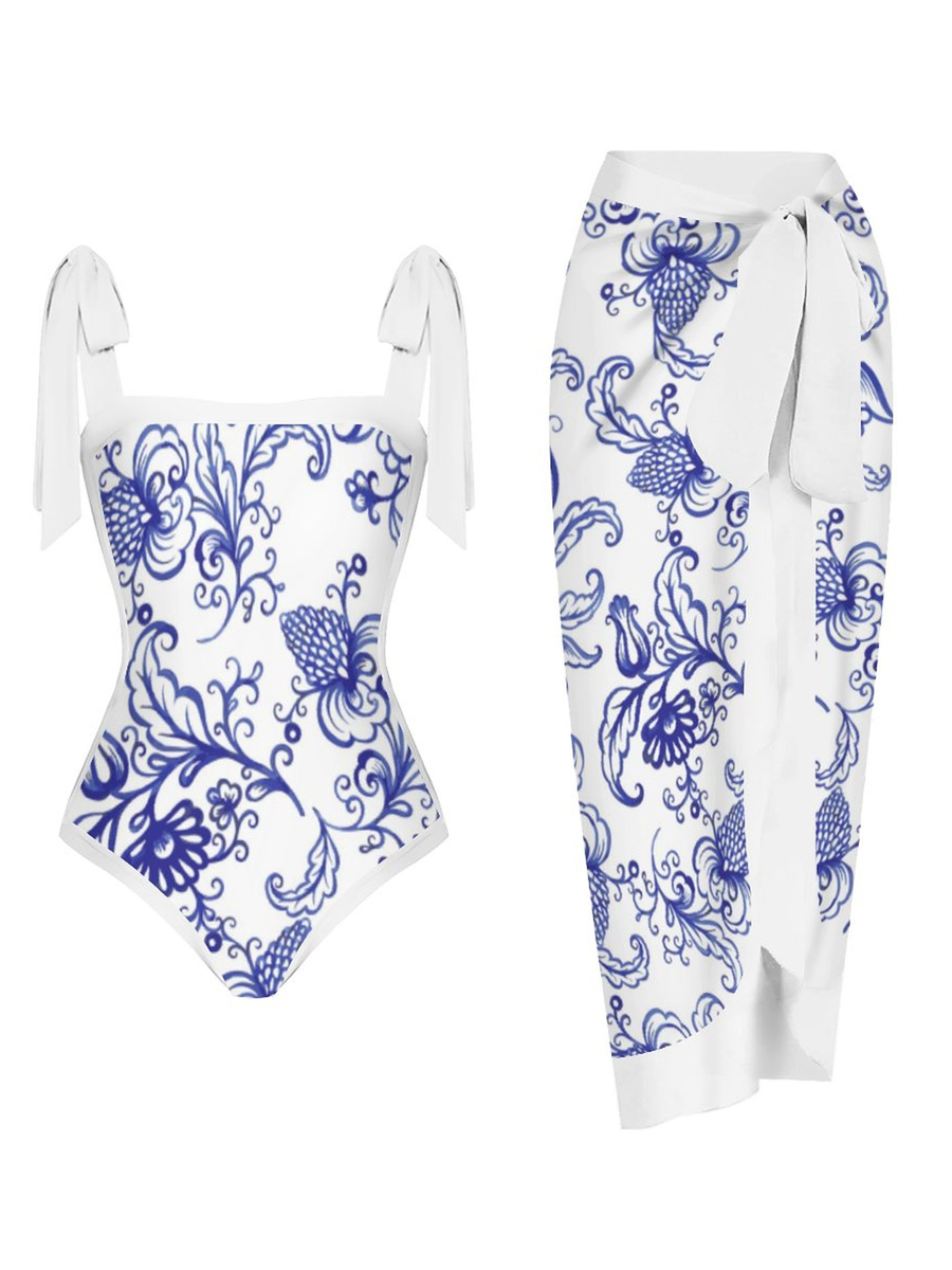 Fashion Printed One Piece Swimsuit And Cover Up 2305105236