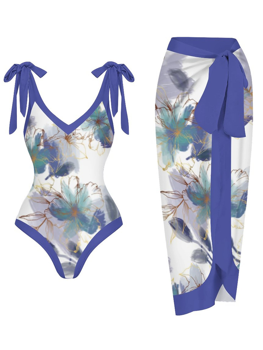 Casual Printed One Piece Swimsuit And Cover Up 2305106061