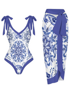 Casual Printed One Piece Swimsuit And Cover Up 2305106053