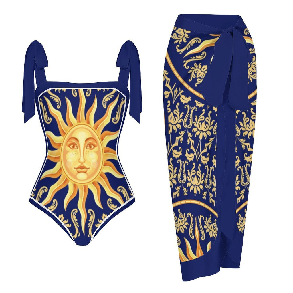 Fashion Printed One Piece Swimsuit And Cover Up 2305105404
