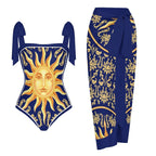 Fashion Printed One Piece Swimsuit And Cover Up 2305105404