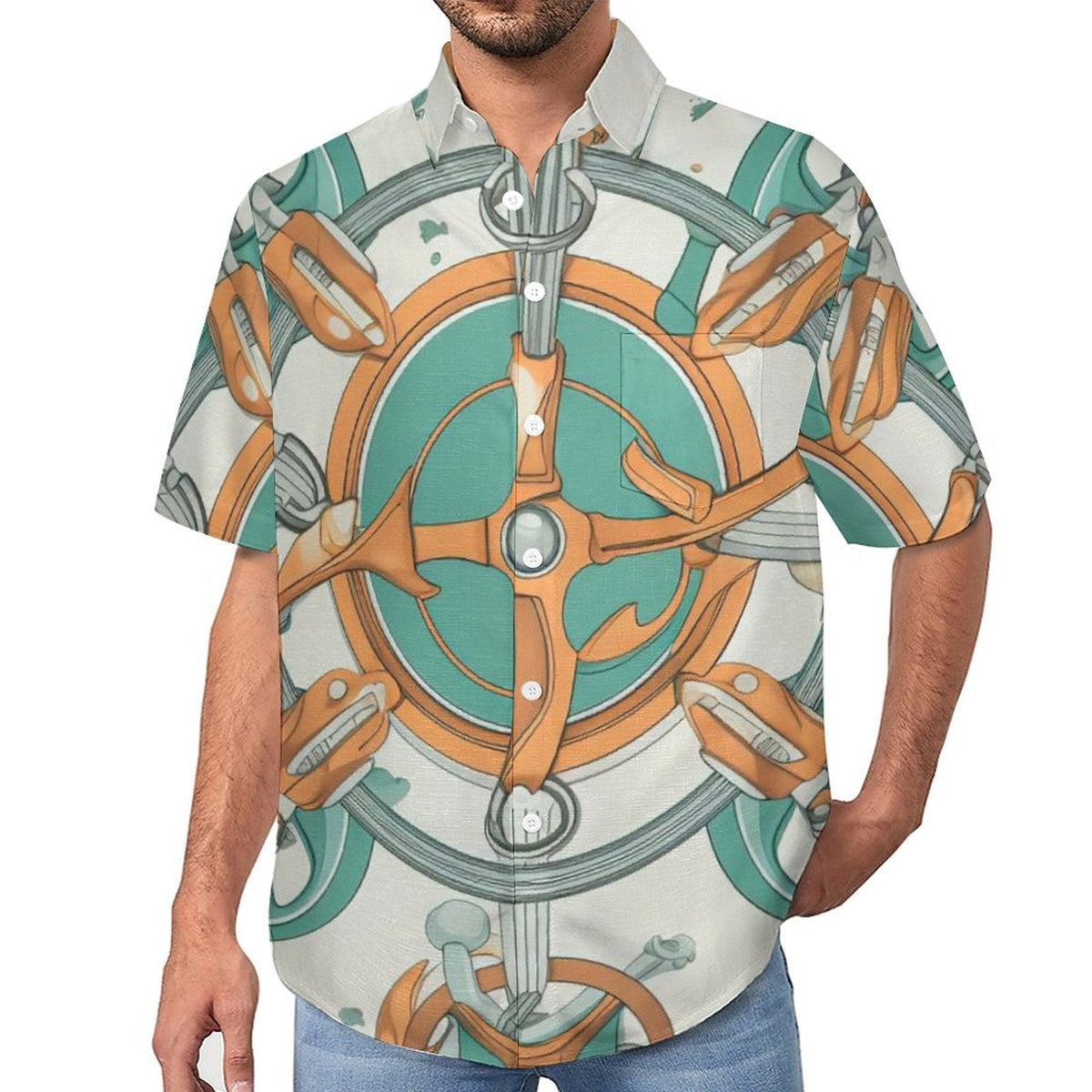 Men's Vintage Print Vacation Hawaiian Shirt 2306104048