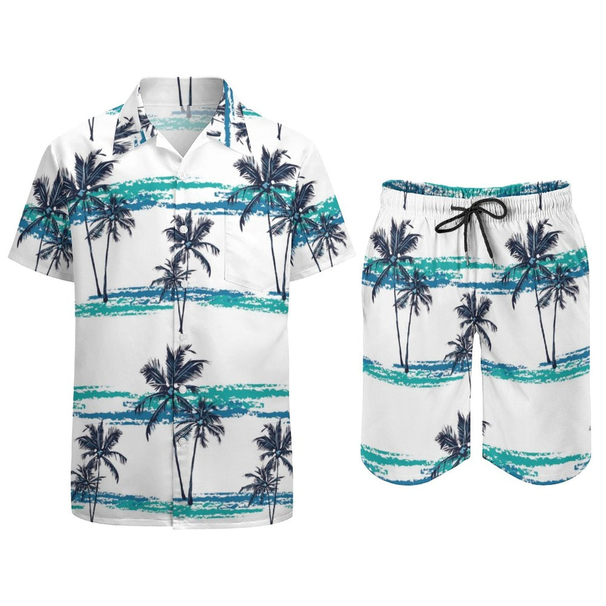 Men's Hawaiian Print Beach Two-Piece Suit 2305102352