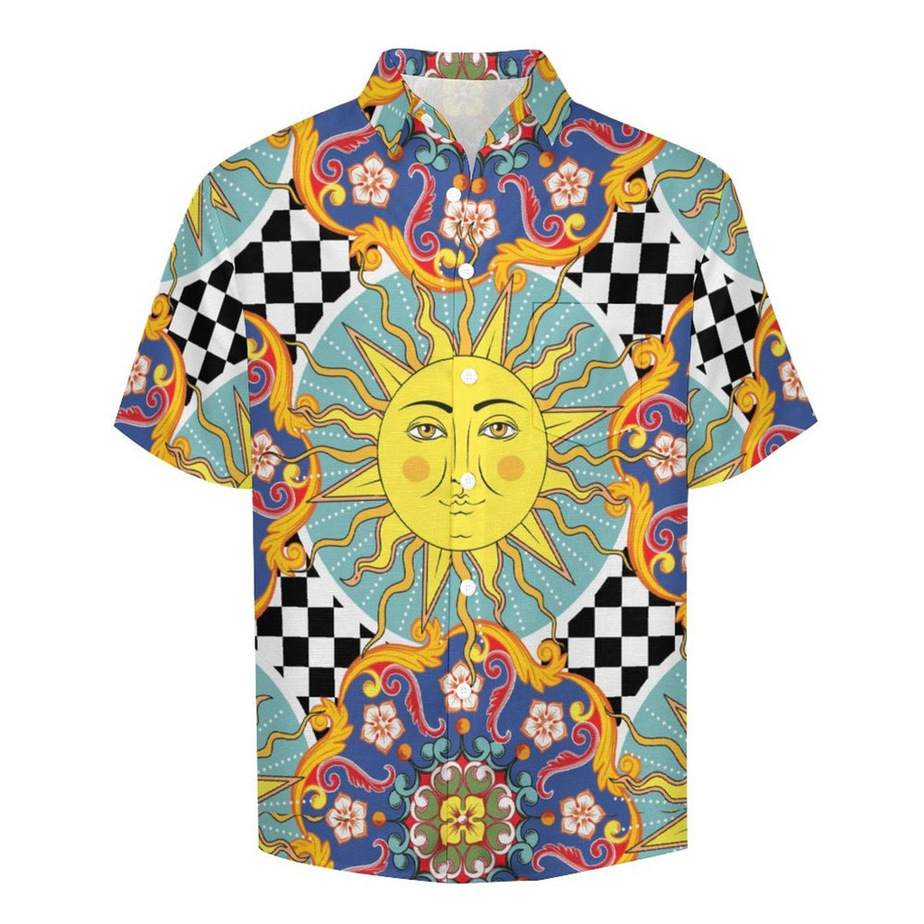 Men's Vintage Sun Print Vacation Hawaiian Shirt 2306104041