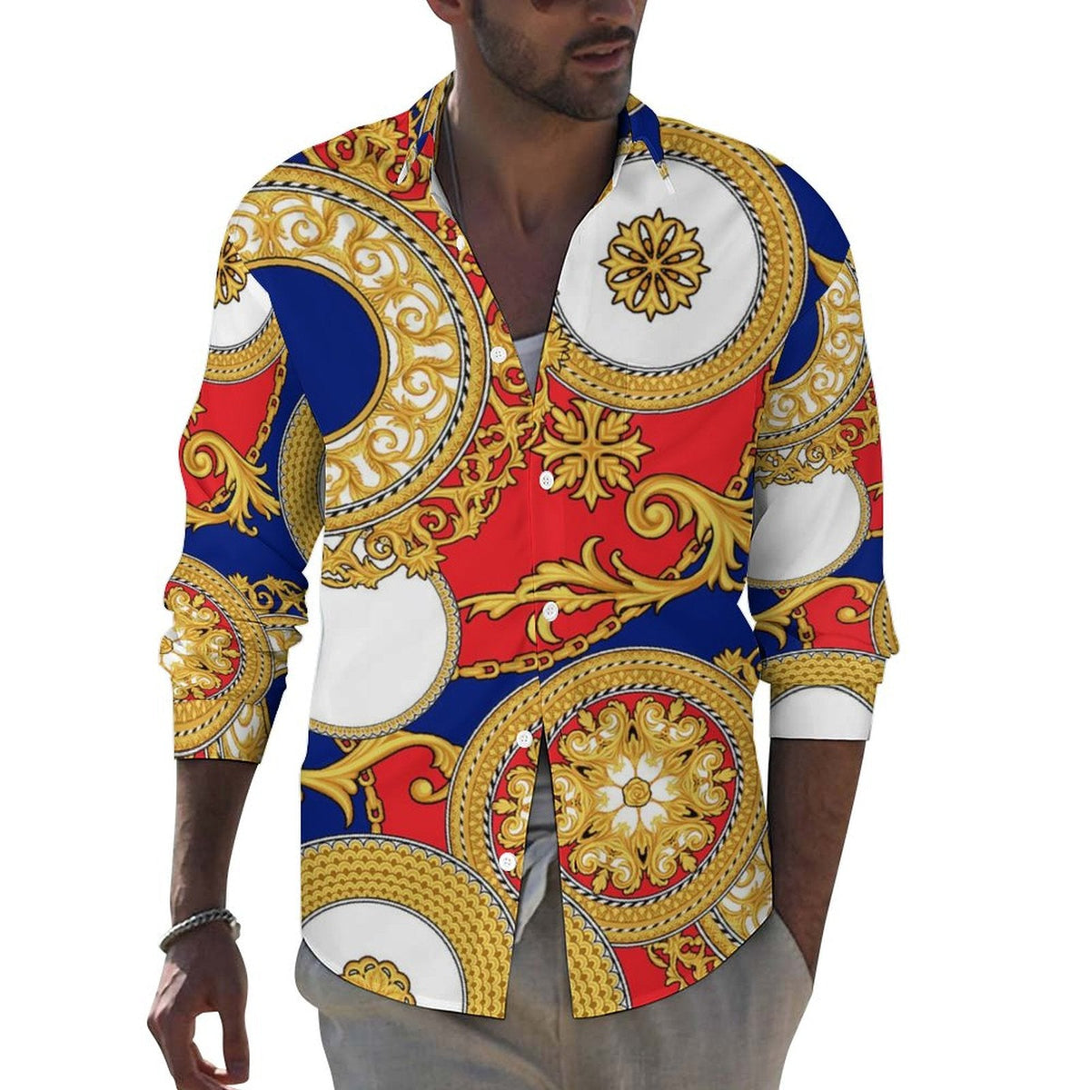 Men's Casual Printed Long Sleeve Shirt 2306103091