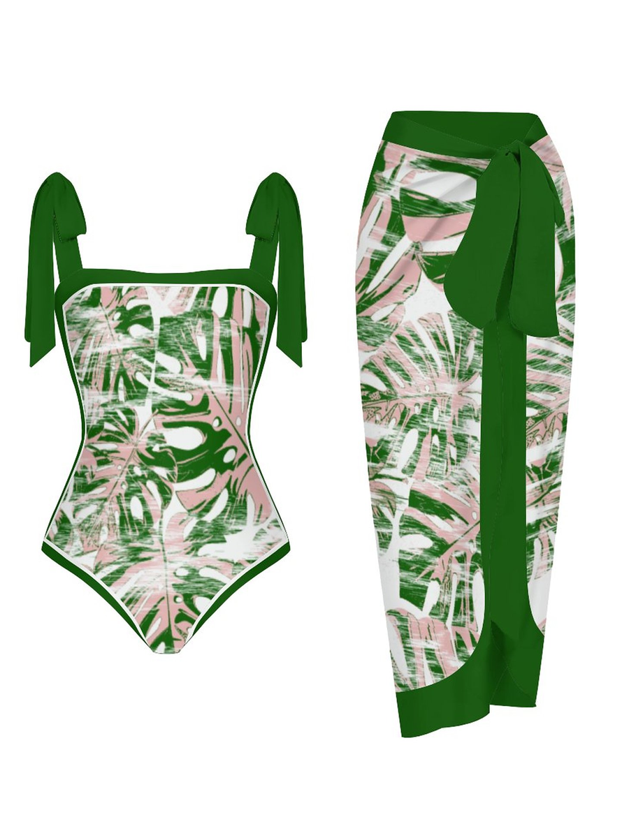 Fashion Printed One Piece Swimsuit And Cover Up 2305105856