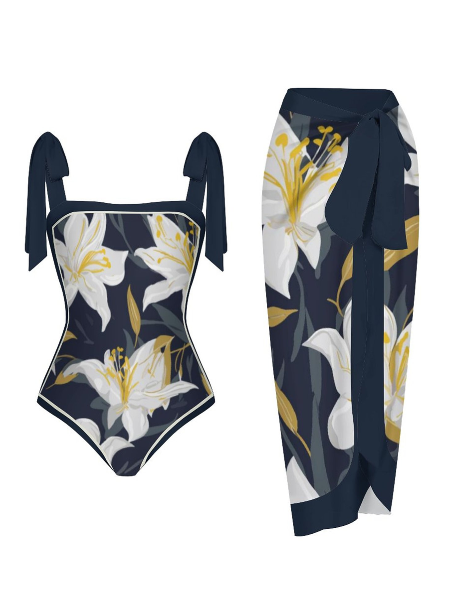 Fashion Printed One Piece Swimsuit And Cover Up 2305104976