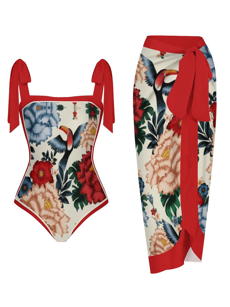 Fashion Printed One Piece Swimsuit And Cover Up 2305104918