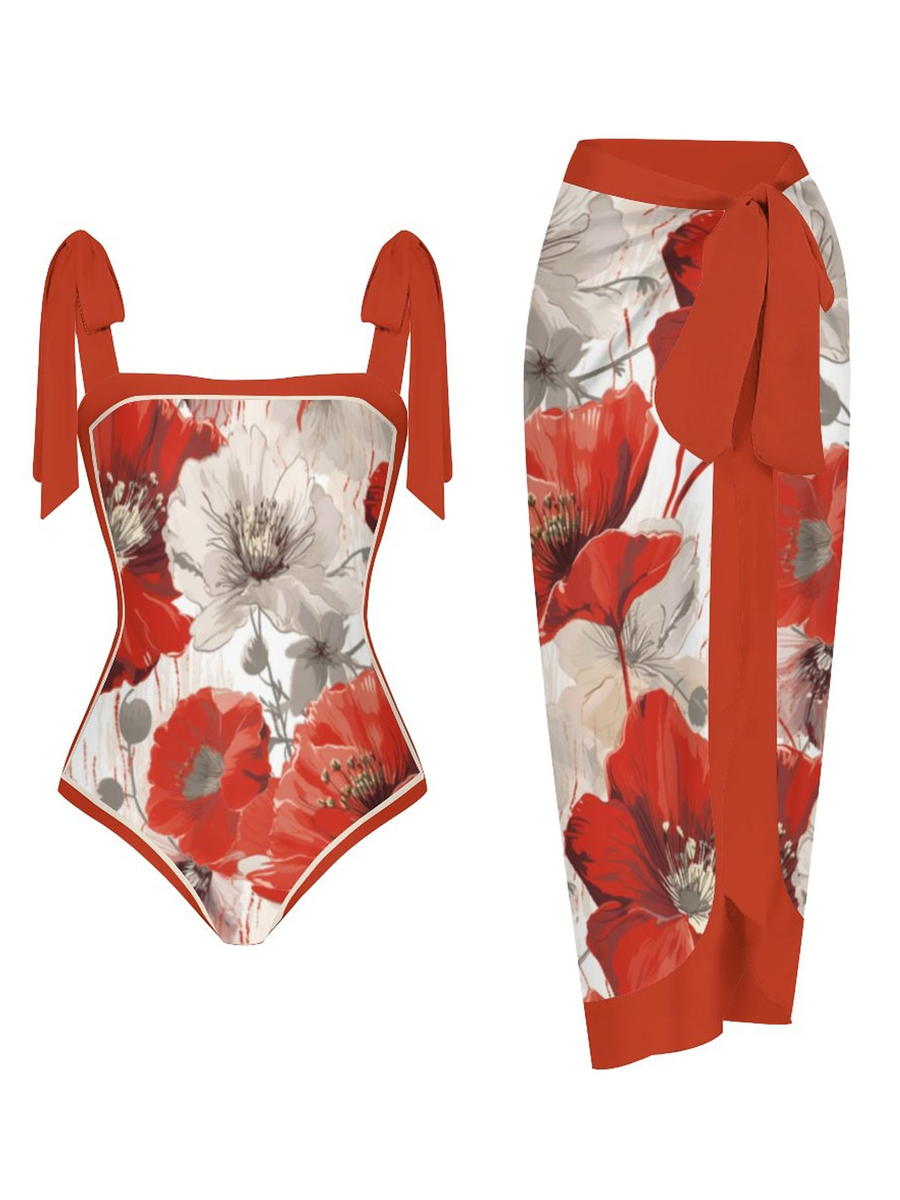 Fashion Printed One Piece Swimsuit And Cover Up 2305105387