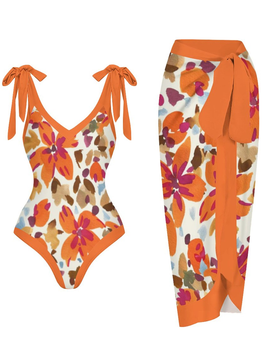 Casual Printed One Piece Swimsuit And Cover Up 2306100418
