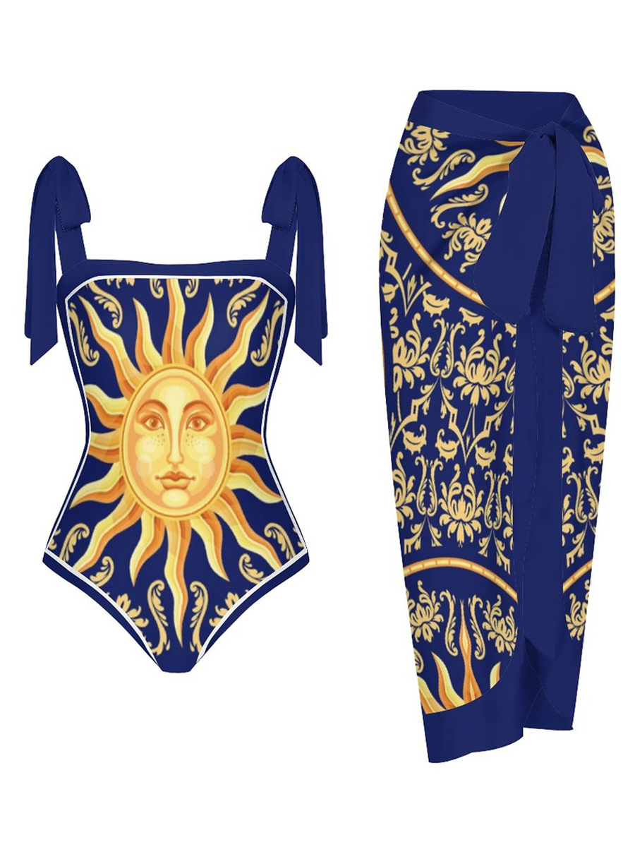 Fashion Printed One Piece Swimsuit And Cover Up 2305105404