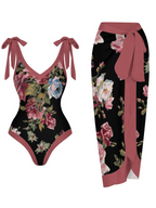 Casual Printed One Piece Swimsuit And Cover Up 2305105009