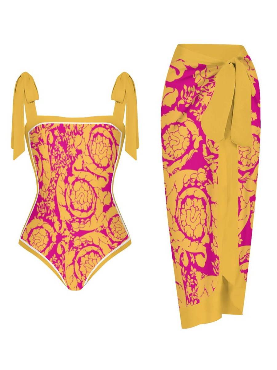 Fashion Printed One Piece Swimsuit And Cover Up 2306100607