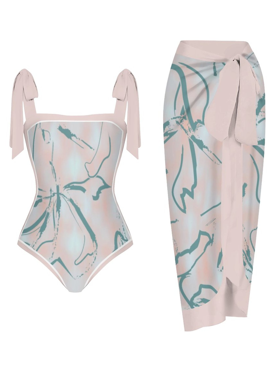 Fashion Printed One Piece Swimsuit And Cover Up 2305106812