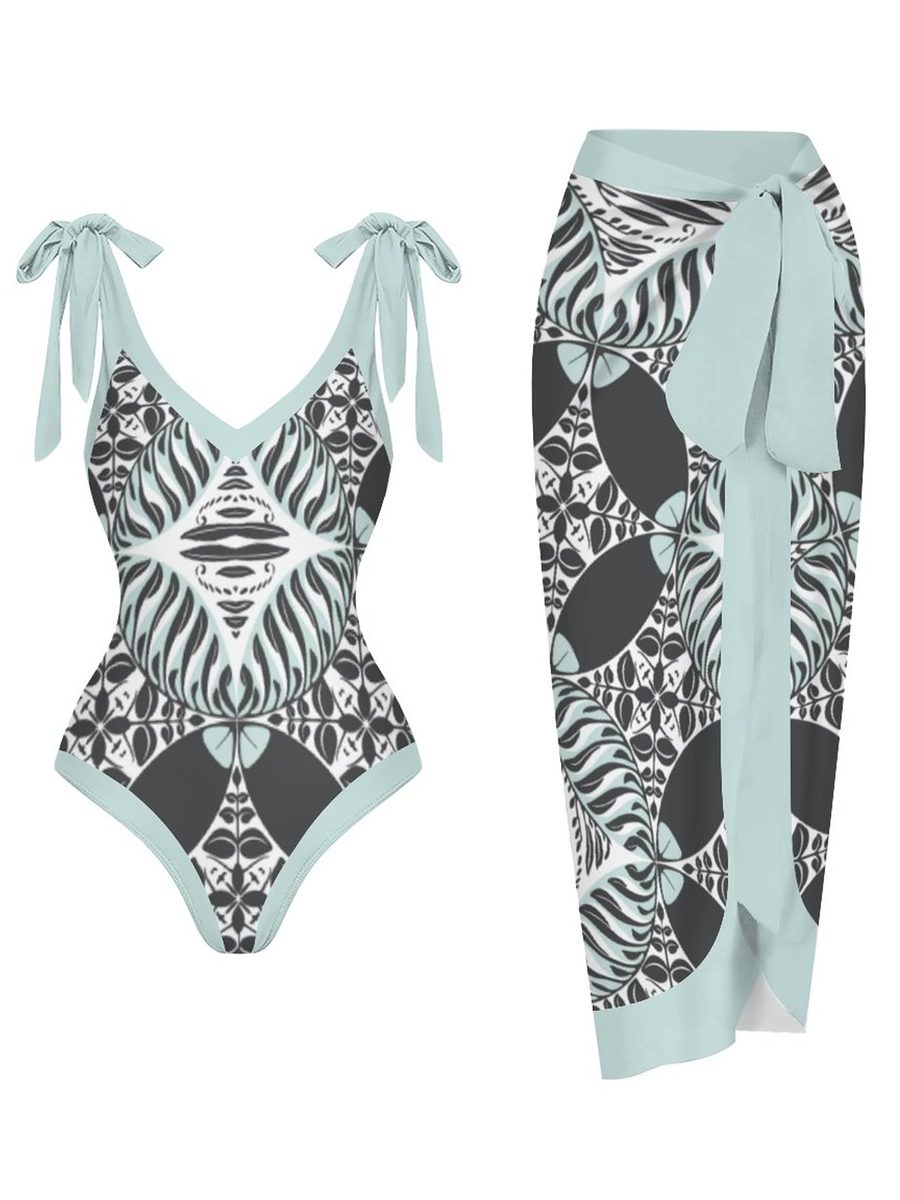 Casual Printed One Piece Swimsuit And Cover Up 2306100474