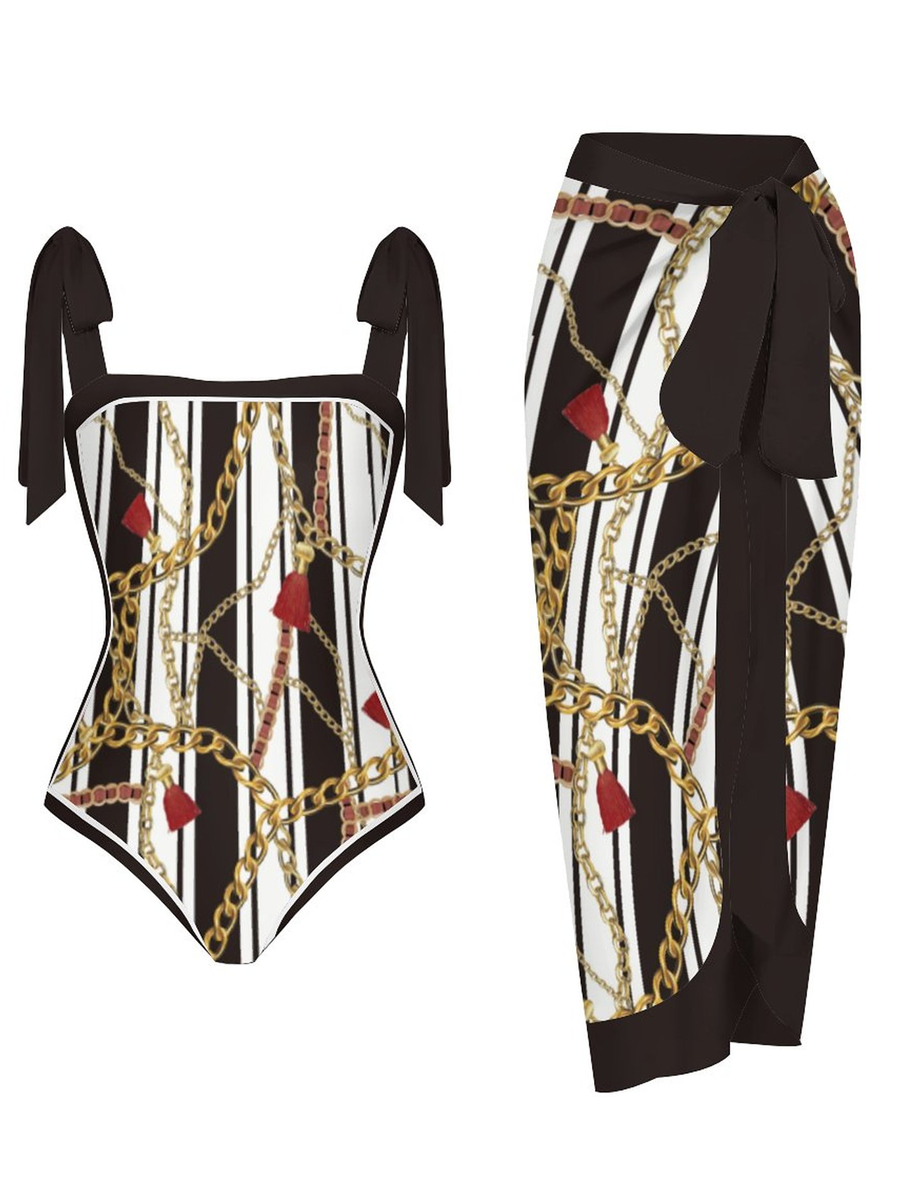 Fashion Printed One Piece Swimsuit And Cover Up 2306100603