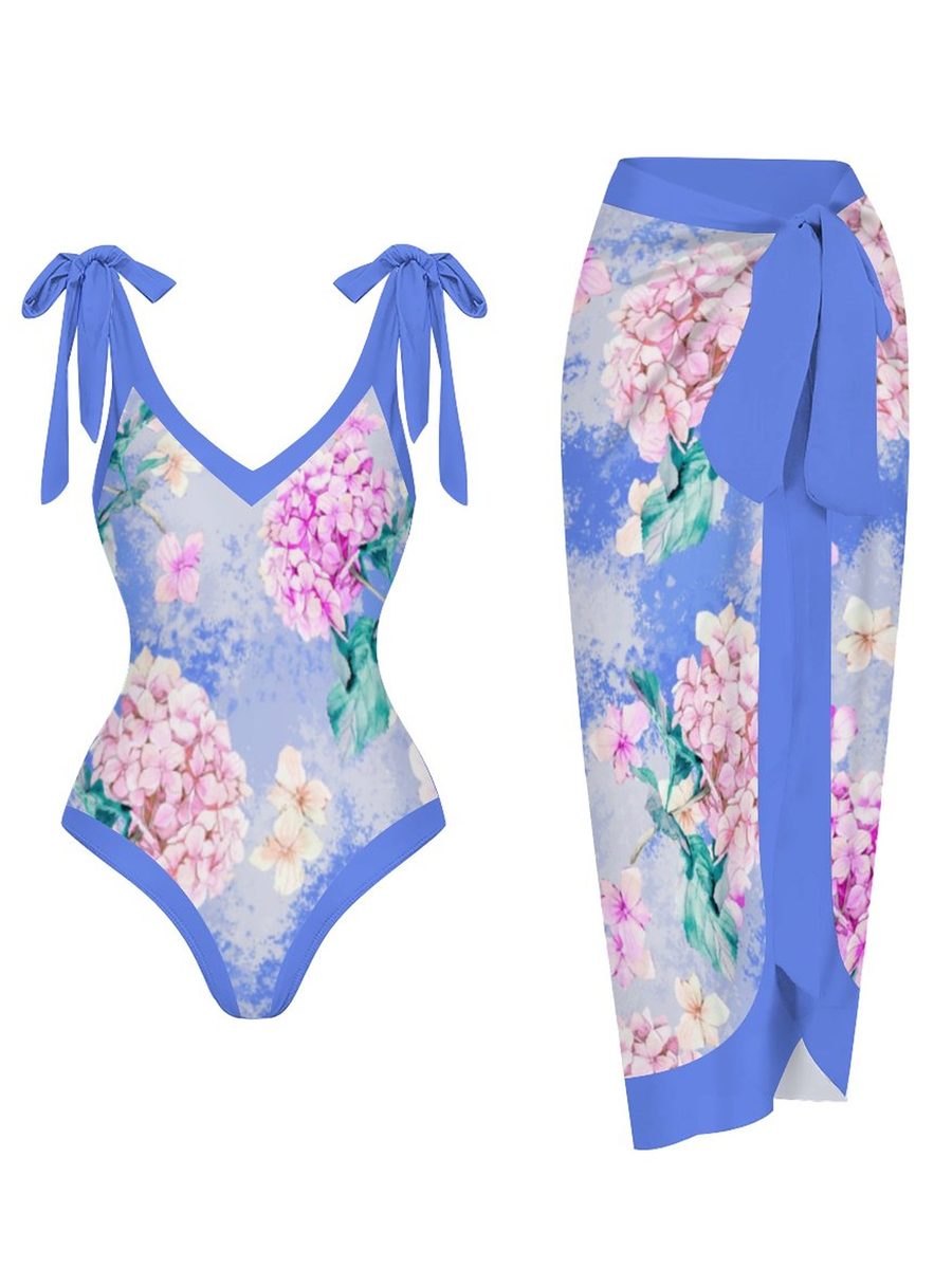 Casual Printed One Piece Swimsuit And Cover Up 2305107228