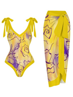Casual Printed One Piece Swimsuit And Cover Up 2305106623
