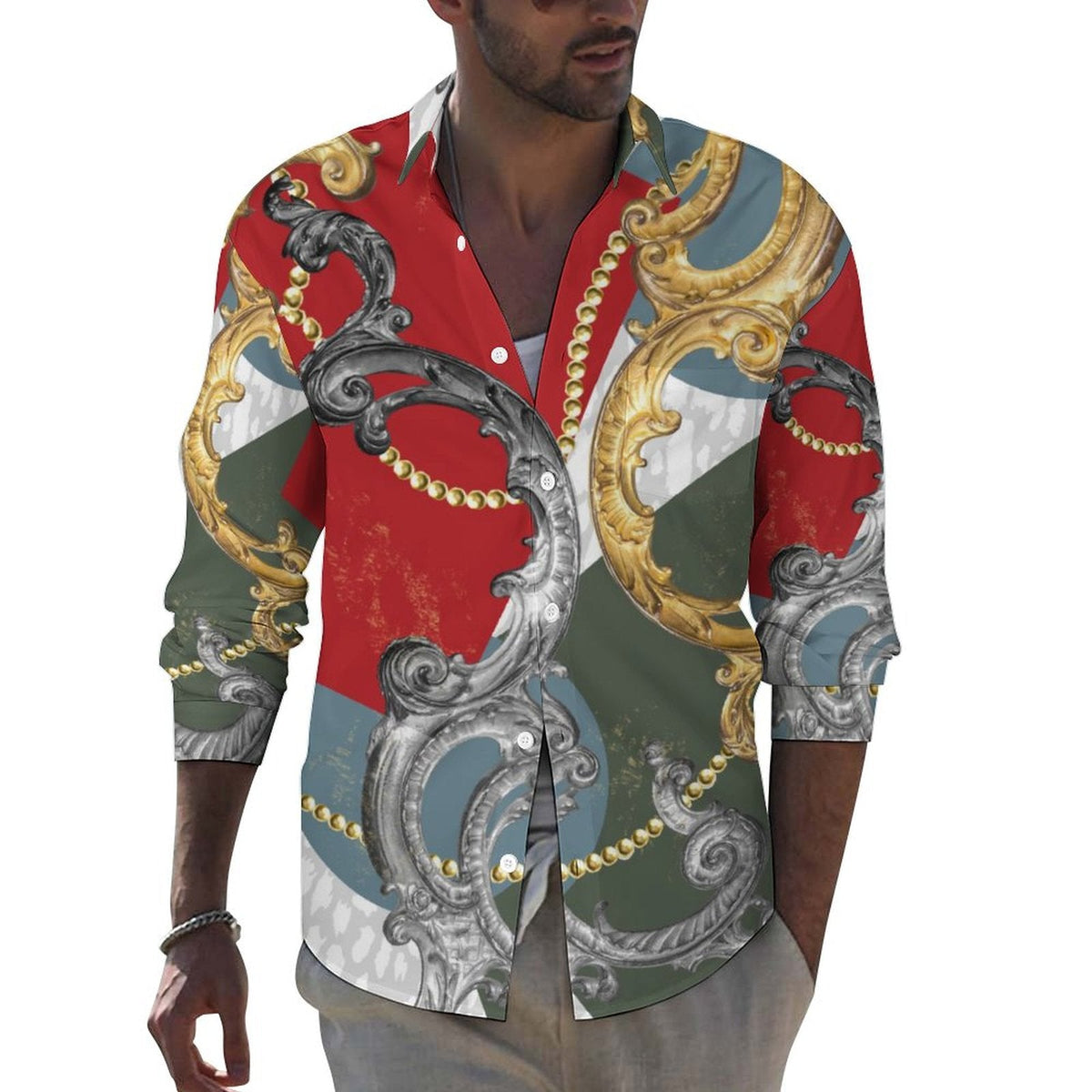 Men's Casual Printed Long Sleeve Shirt 2306103092