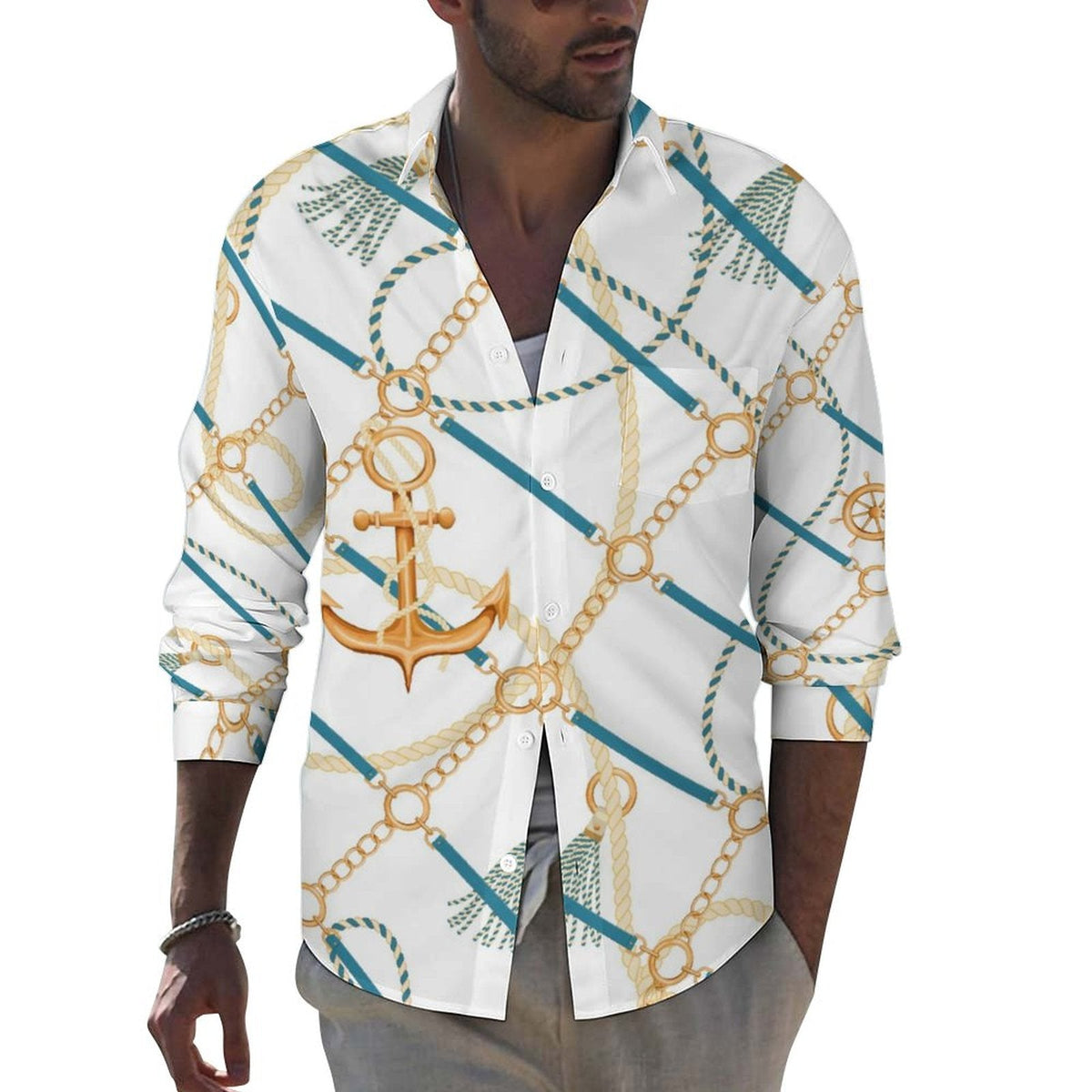 Men's Casual Printed Long Sleeve Shirt 2306103080
